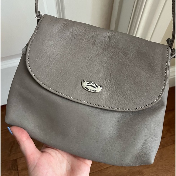 GREY ITALIAN LEATHER CROSSBODY BAG - Picture 1 of 5